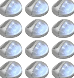 Aurinkoenergia ulkoseinävalaisimet, LED, 12 kpl, pyöreä, hopea