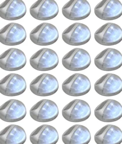 Aurinkoenergia ulkoseinävalaisimet, LED, 24 kpl, pyöreä, hopea