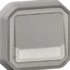 Hakuvalollinen vaihtopainike Legrand Plexo 10 A IP55 uppo kiinnityskynsillä, 12 V hakuvalo ja merkintäkenttä, harmaa