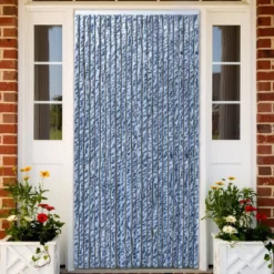 Hyönteisverho sininen, valkoinen ja hopea 100x220cm chenille
