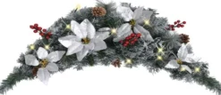 Joulukaari LED-valoilla, hopeisilla ja punaisilla koristeluilla, 90cm