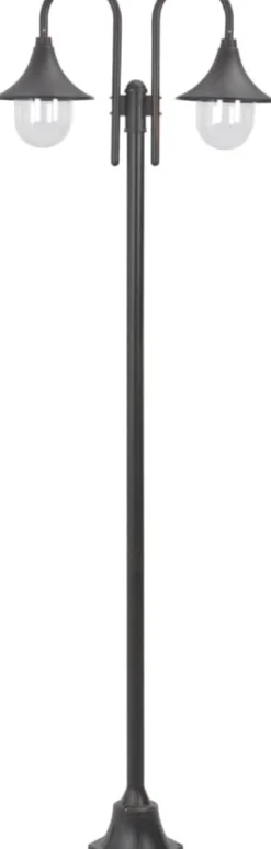 Kaksilyhtyinen pylväsvalaisin puutarhaan e27 220 cm pronssi