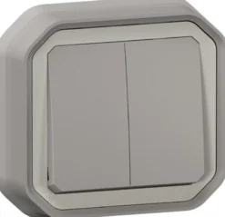 Kaksoismonitoimikytkin/-painike Legrand Plexo New 10 A IP55 uppo kiinnityskynsillä, harmaa