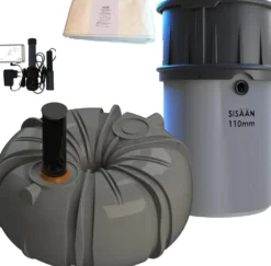 Kaksoisviemäröintipaketti: Umpisäiliö Iisi Donitsi 5000 + Vestelli Biopuhdistaja 4 + täyttymishälytin + ankkurointipakkaus
