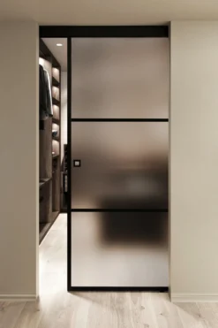 Kattokiinnitteinen liukuovi Hietakari Inne C1T Tokyo, soft closing -mekanismilla, mittatilaus, eri vaihtoehtoja