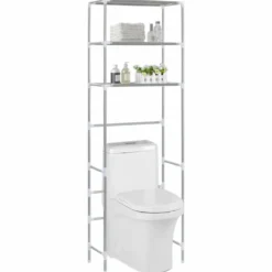 3-kerroksinen säilytyshylly wc-pytyn ylle hopea 53x28x169 cm