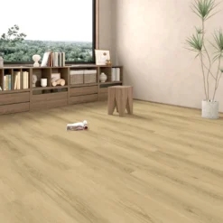 Kivikomposiittivinyylilankku DomusFlooring Vetehisen valkotammi, integroitu askeläänieriste