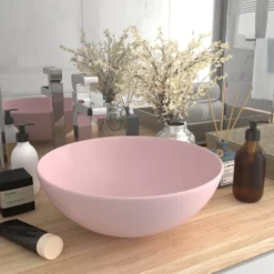 Kylpyhuoneen pesuallas keraaminen pinkki pyöreä