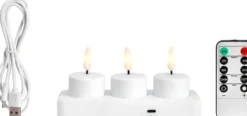 Ladattava LED-tuikkukynttilä Markslöjd Tea 3kpl kaukosäädin USB-C valkoinen