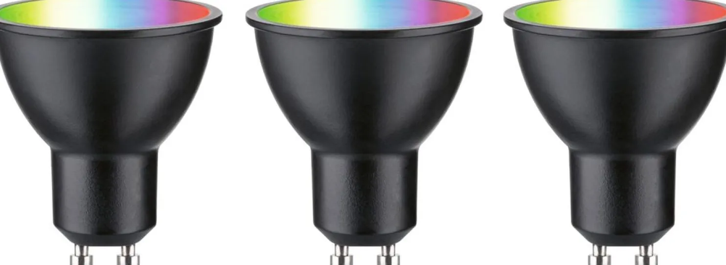 LED-älylamppu Paulmann Smart Home Zigbee 3.0 Reflector, GU10, 350lm, 4.8W, RGBW+, himmennettävä, mattamusta, 3kpl