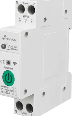 Älyrele Celotron Nivian Smart, DIN-kiskoon, maksimikuormitus 16A, säädettävä virranrajoitustoiminto, kulutustilastot, ajastin ja kalenteri, WiFi
