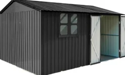 Pihavarasto Fornorth, 375x286x162cm, ikkuna, musta