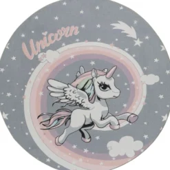 Pyöreä matto Benina Play Unicorn Ø120cm harmaa