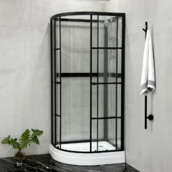 Suihkukaappi Bathlife Betrakta, 90x70cm, pyöreä, kirkas lasi, musta kehys