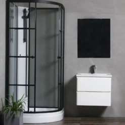 Suihkukaappi Bathlife Betrakta 800x800 mm pyöreä musta kehys valkoinen suihkuseinä