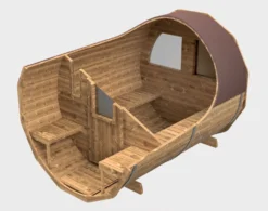 Tynnyrisauna SpaDealers vaakamalli Ø200x260cm lämpöpuu sis. puukiukaan ja savupiipun