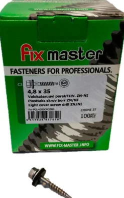 Valokateruuvi Meltex 4,8x35 mm tiivisterenkaalla sinkki-nikkeli pinnoite 100 kpl